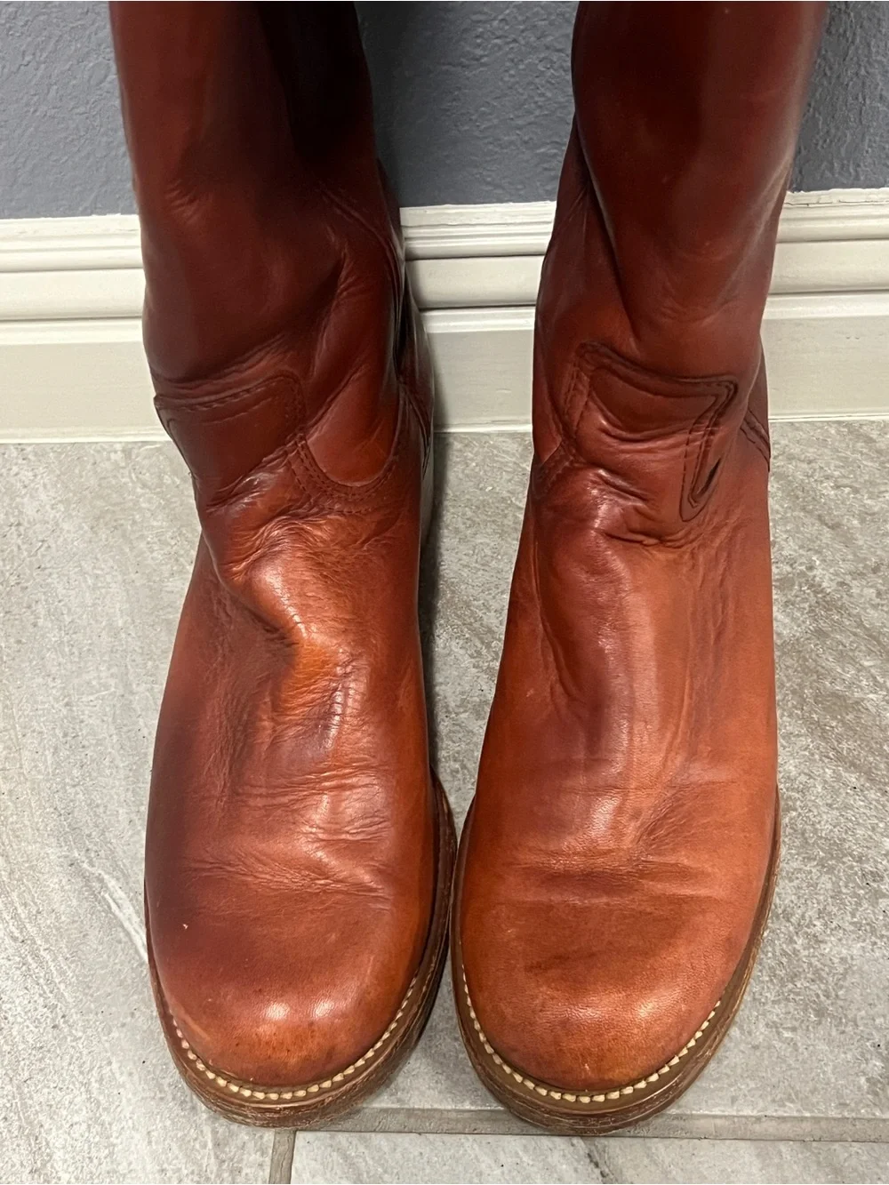 Vintage Black Label - 1970s - Frye Tall Leather Campus Boots - Chestnut Brown - Picture 9 of 13